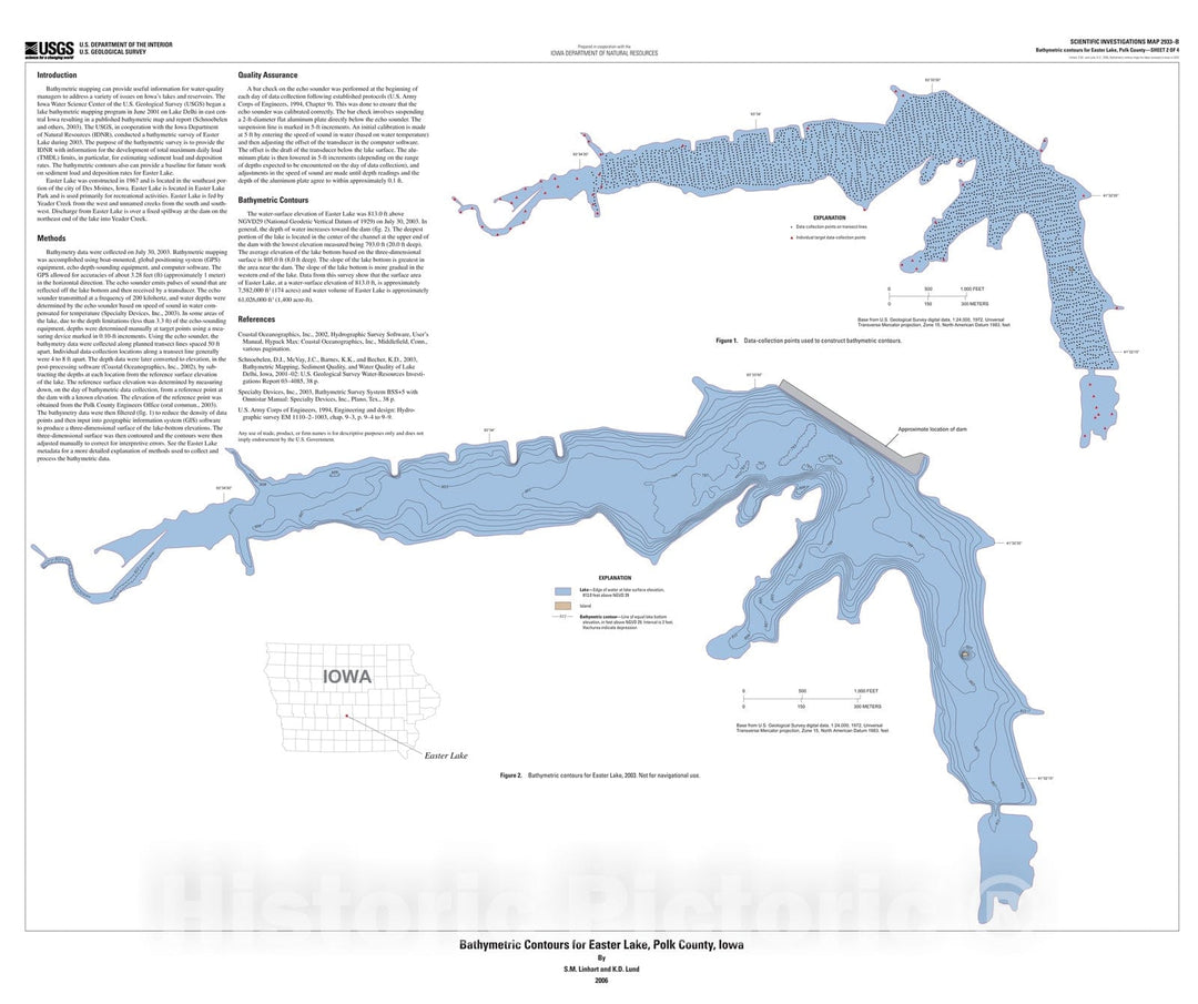 Map : Bathymetric contour maps for lakes surveyed in Iowa in 2003 [Easter Lake, Polk County], 2006 Cartography Wall Art :