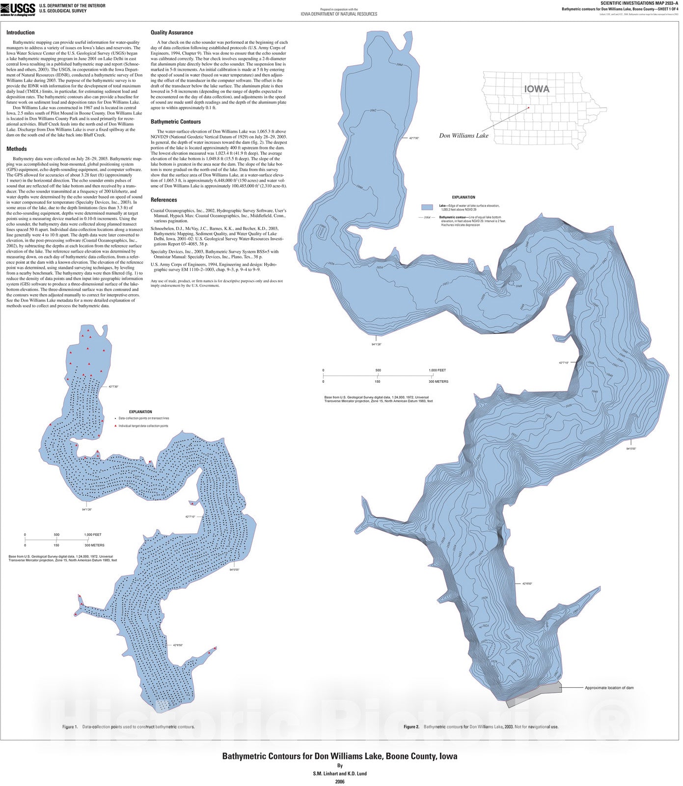 Map : Bathymetric contour maps for lakes surveyed in Iowa in 2003 [Don Williams Lake, Boone County], 2006 Cartography Wall Art :