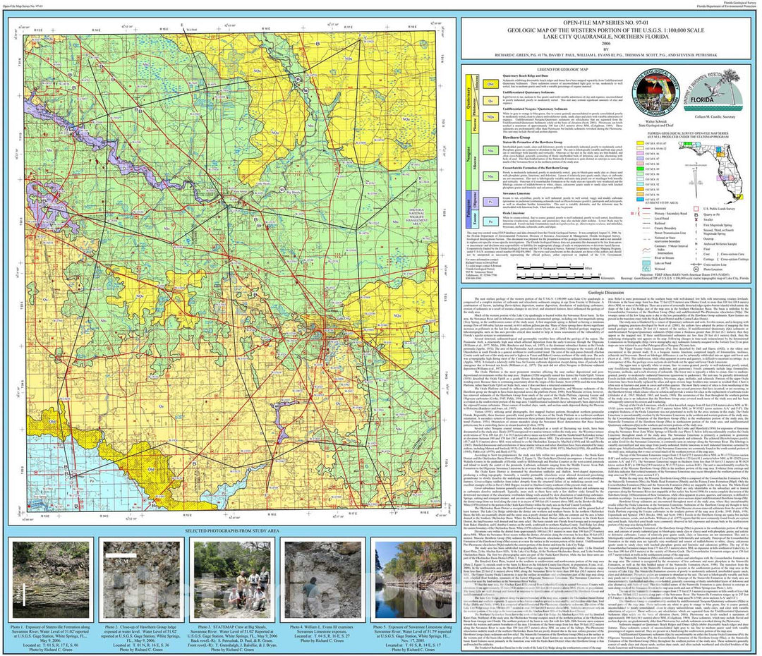 Map : Geologic map of the western portion of the U.S.G.S. 1:100,000 scale Lake City quadrangle, northern Florida [2 Plates], 2006 Cartography Wall Art :