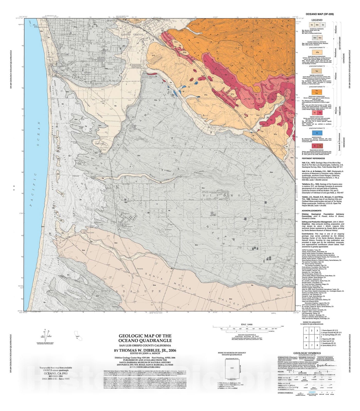 Map : Geologic map of the Oceano quadrangle, San Luis Obispo County, California, 2006 Cartography Wall Art :