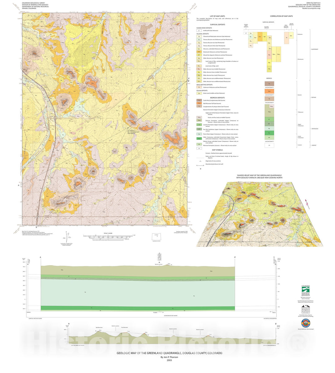 Map : Geologic Map of the Greenland Quadrangle, Douglas and El Paso Counties, Colorado, 2003 Cartography Wall Art :