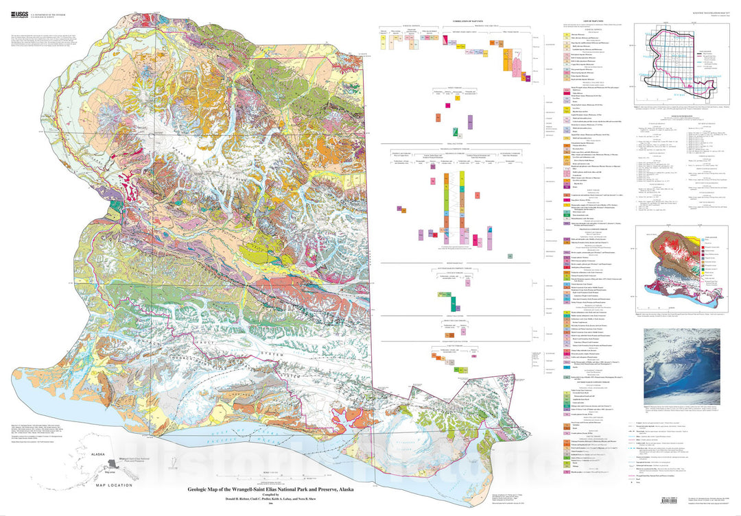 Map : Geologic map of the Wrangell-Saint Elias National Park and Preserve, Alaska, 2006 Cartography Wall Art :