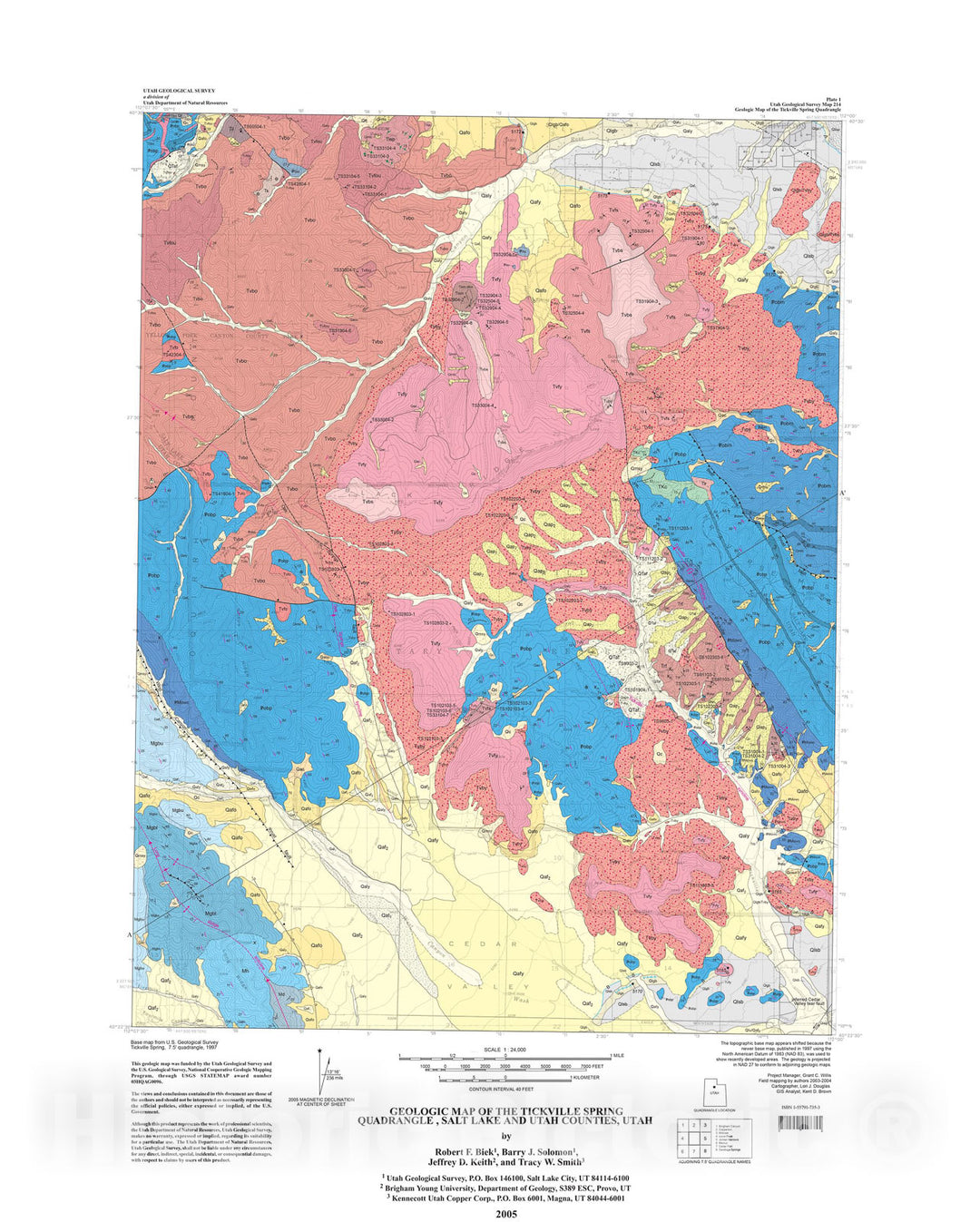 Map : Geologic map of the Tickville Spring quadrangle, Salt Lake and Utah Counties, Utah, 2005 Cartography Wall Art :