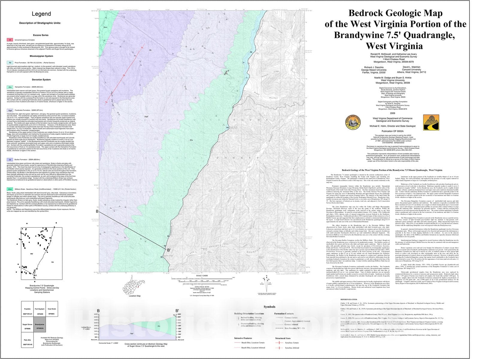 Map : Bedrock Geologic Map of the West Virginia Portion of the Brandywine 7.5' Quadrangle, West Virginia, 2009 Cartography Wall Art :