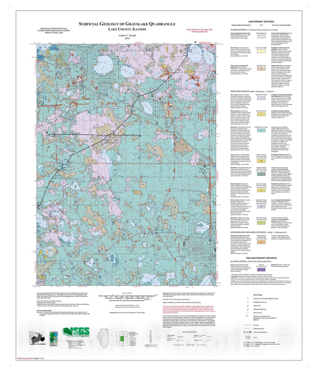 Map : Surficial geology of Grayslake Quadrangle, 2004 Cartography Wall Art :