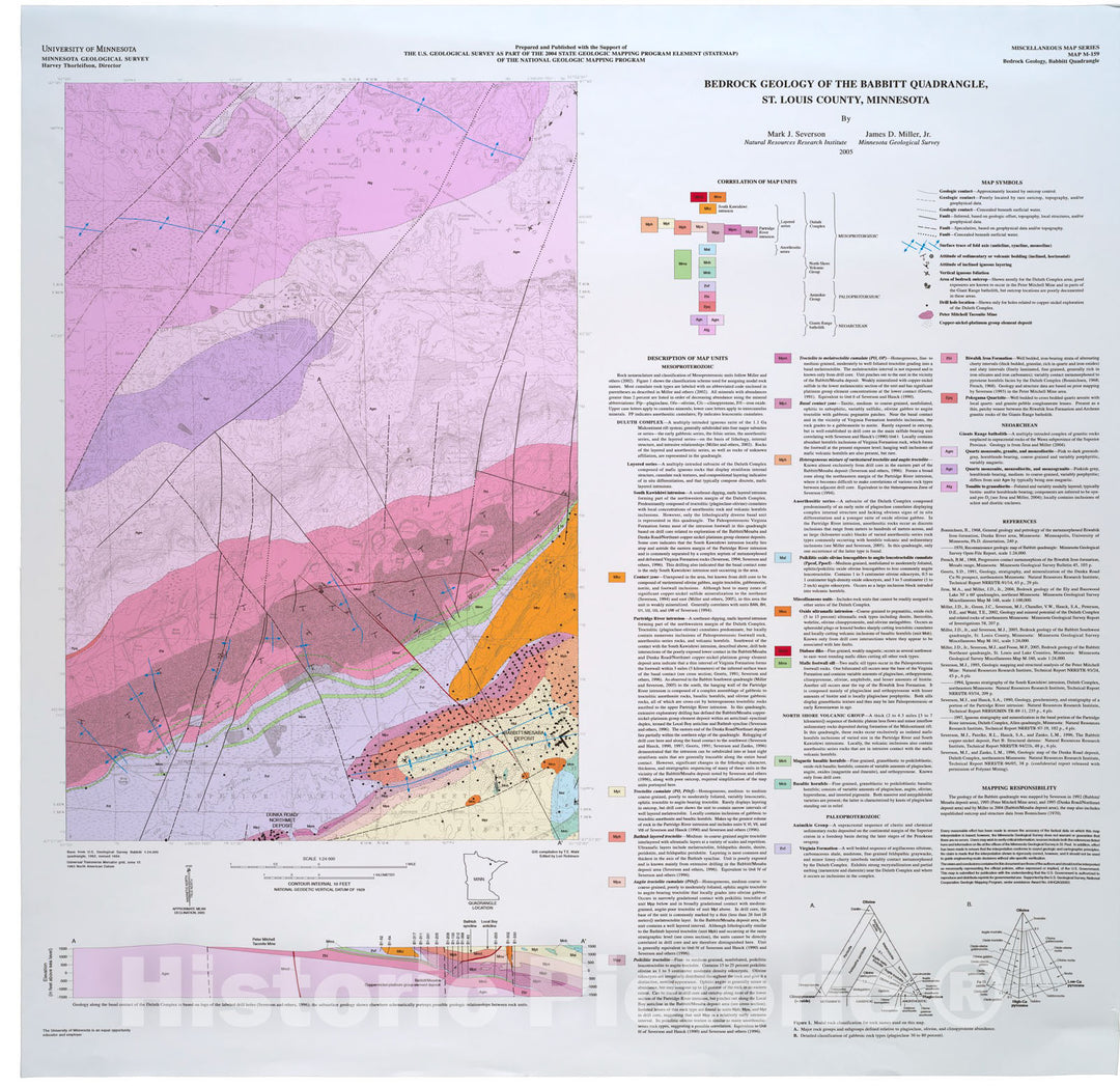 Map : Bedrock geology of the Babbitt quadrangle, St. Louis and Lake Counties, Minnesota, 2005 Cartography Wall Art :