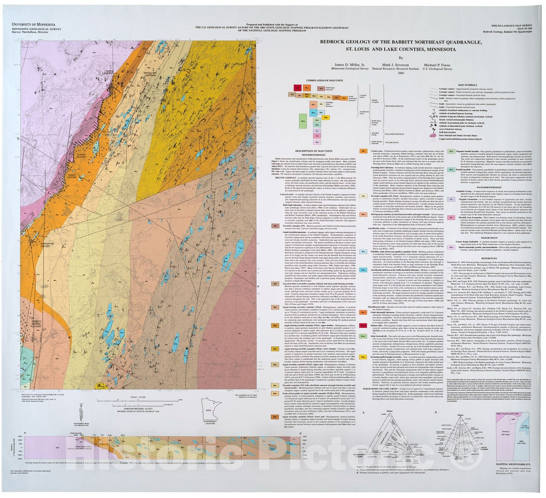 Map : Bedrock geology of the Babbitt Northeast quadrangle, St. Louis and Lake Counties, Minnesota, 2005 Cartography Wall Art :