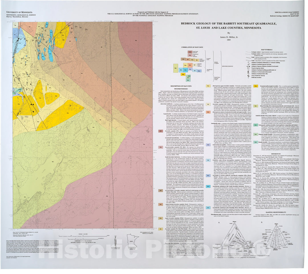 Map : Bedrock geology of the Babbitt Southeast quadrangle, St. Louis and Lake Counties, Minnesota, 2005 Cartography Wall Art :