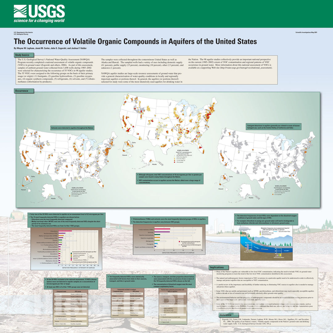 Map : The occurrence of volatile organic compounds in aquifers of the United States, 2006 Cartography Wall Art :