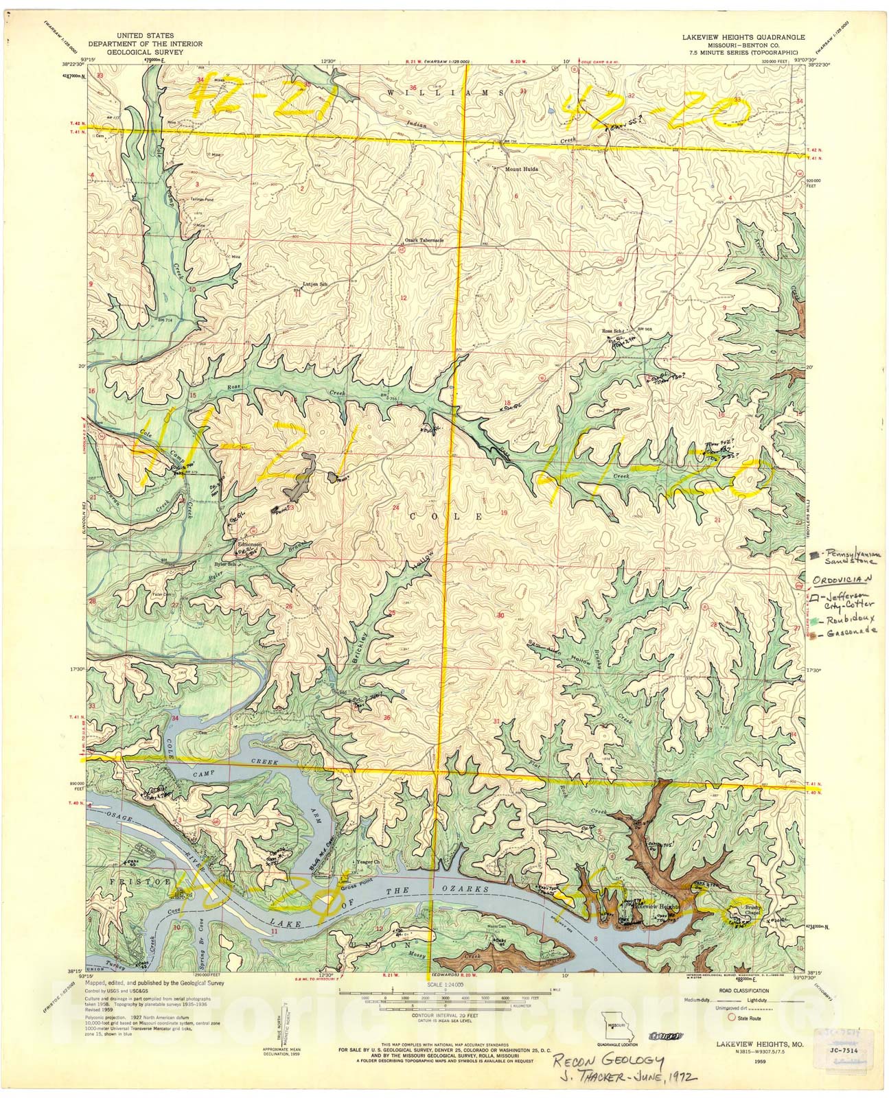 Map : Reconnaissance geologic map of the Lakeview Heights seven 1/2' quadrangle, Missouri, 19seven5 Cartography Wall Art :