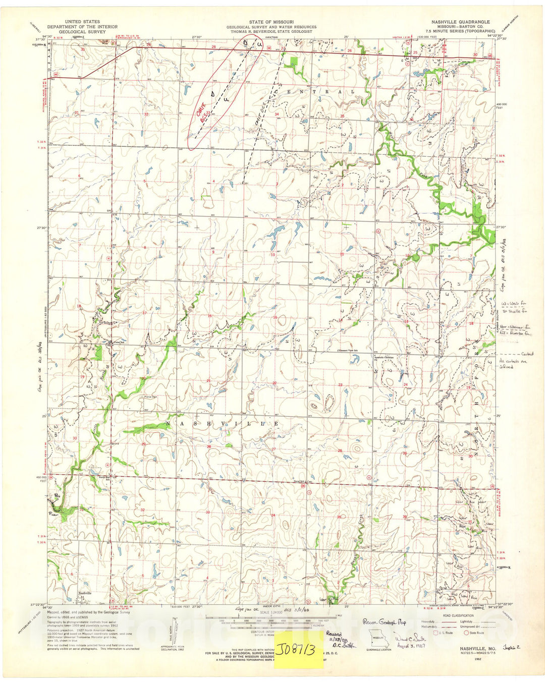 Map : Reconnaissance geologic map of the Nashville seven 1/2' quadrangle, Missouri, 198seven Cartography Wall Art :