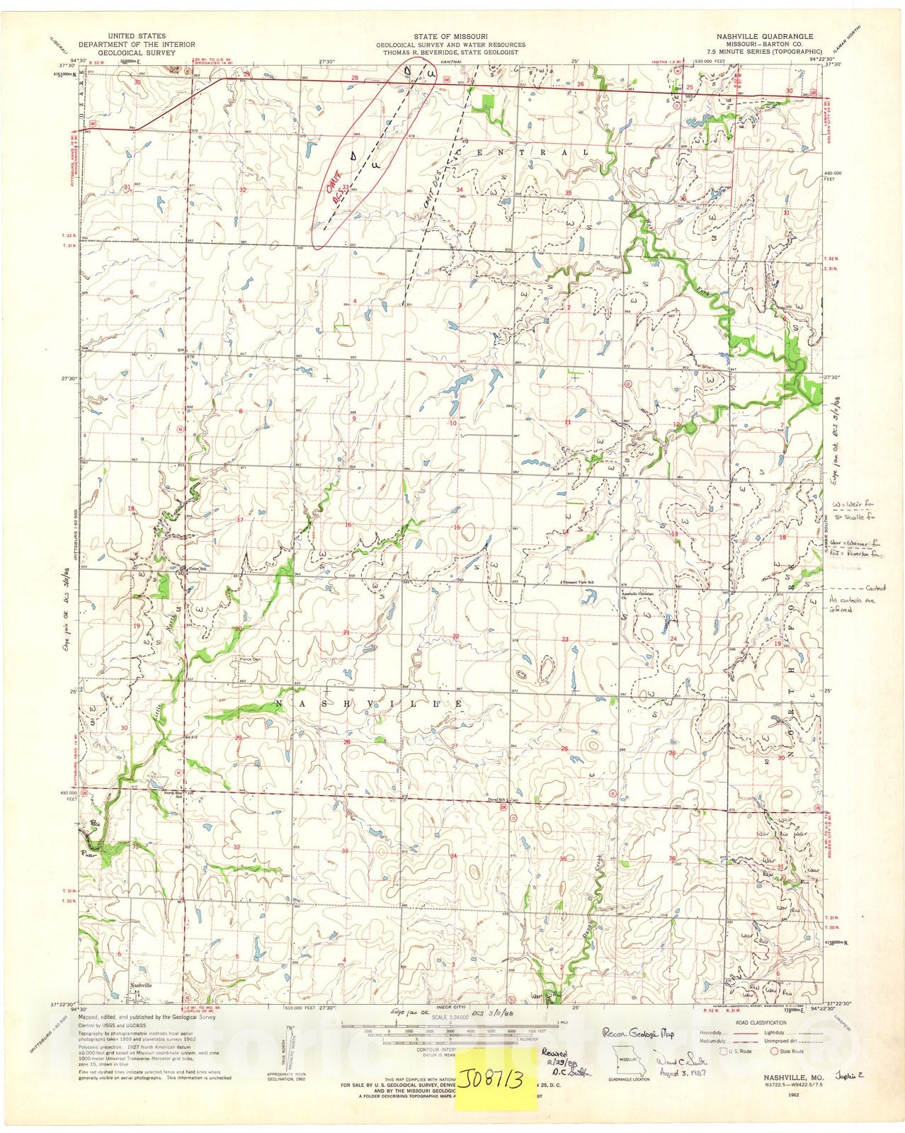 Map : Reconnaissance geologic map of the Nashville seven 1/2' quadrangle, Missouri, 198seven Cartography Wall Art :