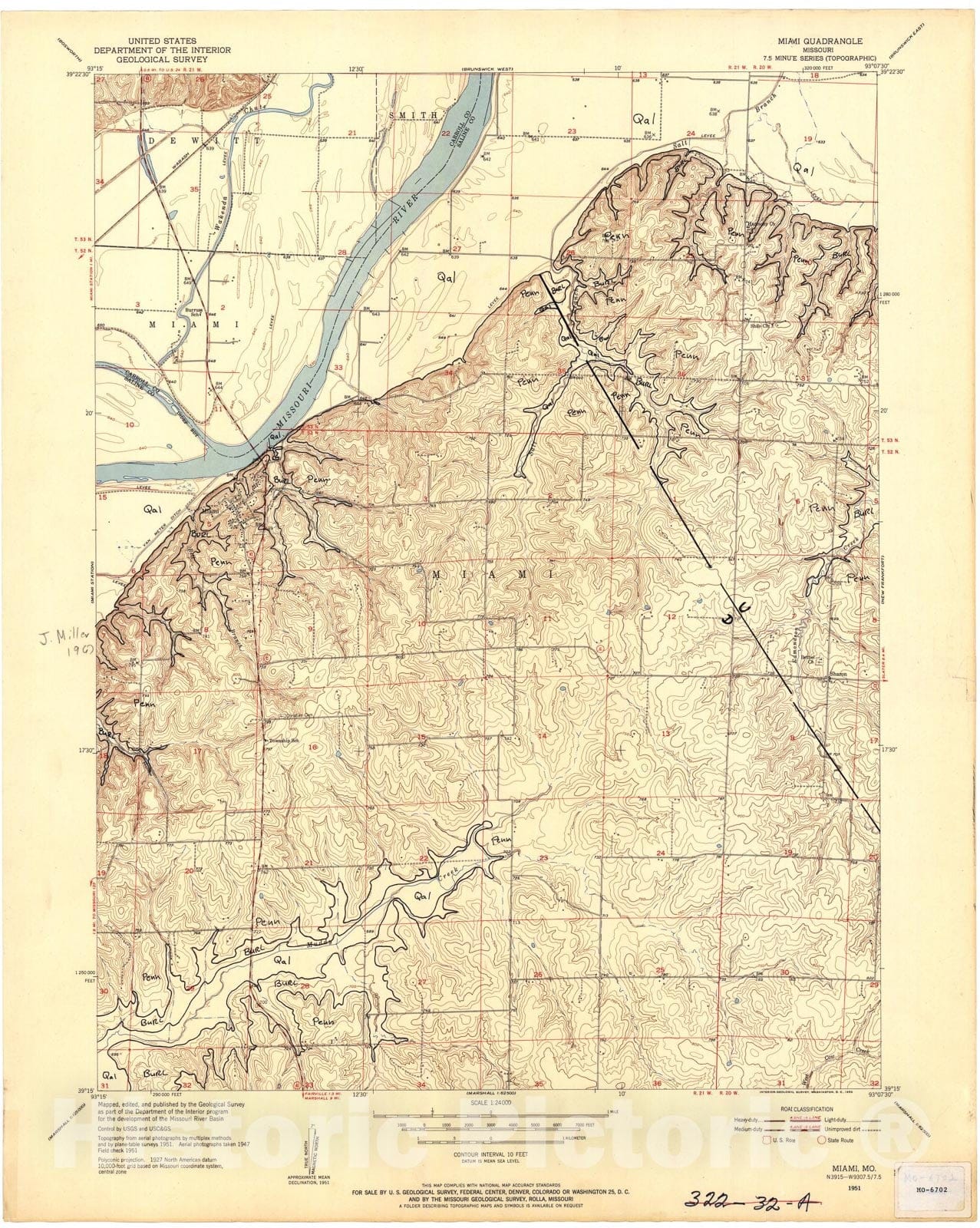 Map : Bedrock geologic map of the Miami seven 1/2' quadrangle, Missouri, 196seven Cartography Wall Art :