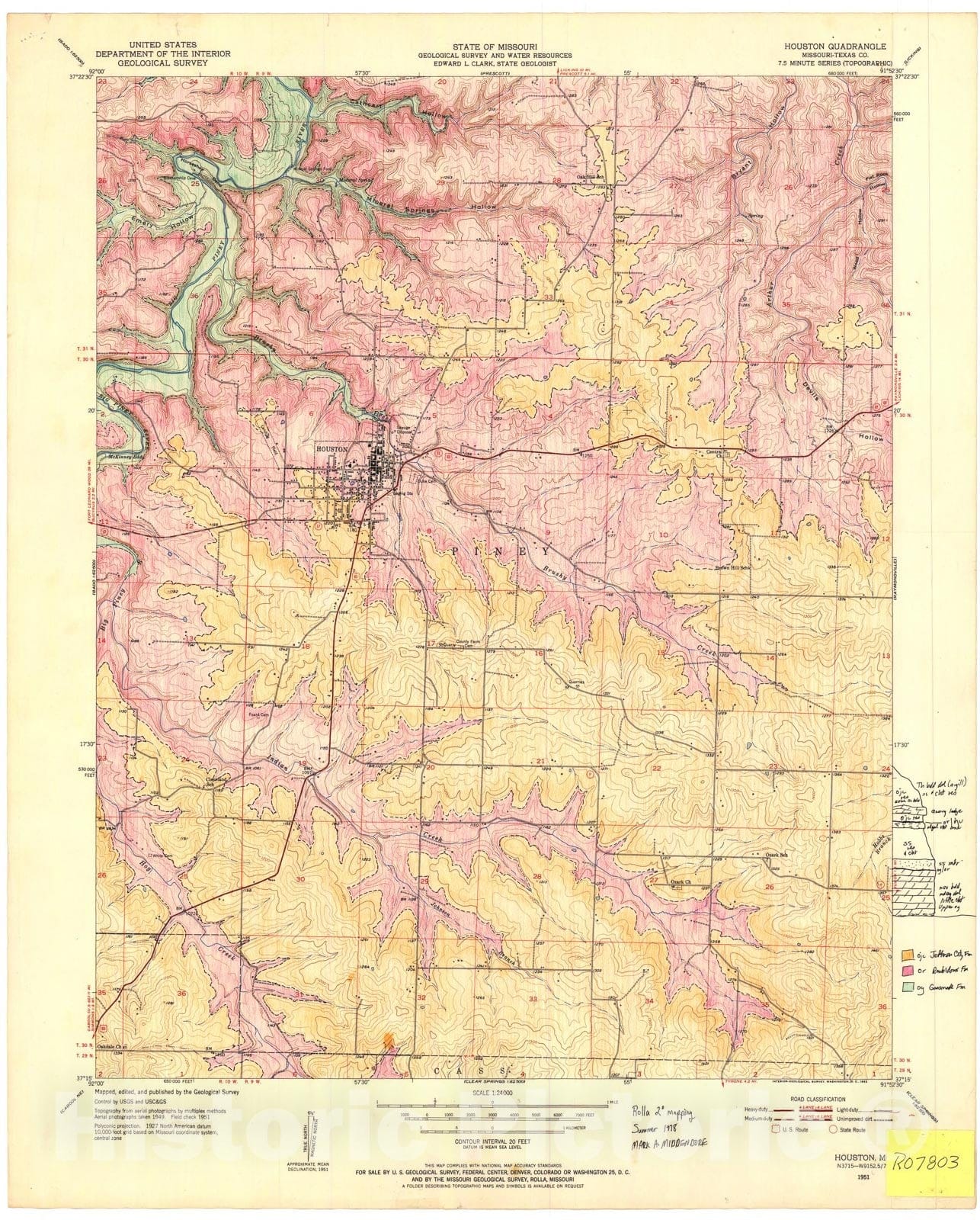 Map : Geologic map of the Houston seven 1/2' quadrangle, Missouri, 19seven8 Cartography Wall Art :