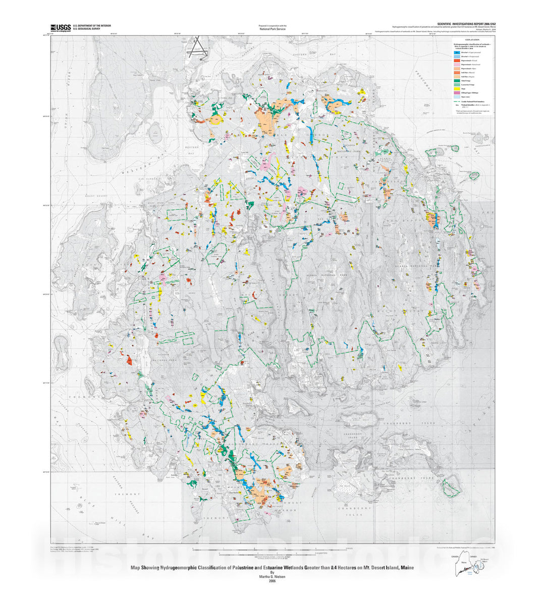 Map : Hydrogeomorphic classification of wetlands on Mt. Desert Island, Maine, including hydrologic susceptibility factors for wetlands in Acadia National Park, 2007 Cartography Wall Art :