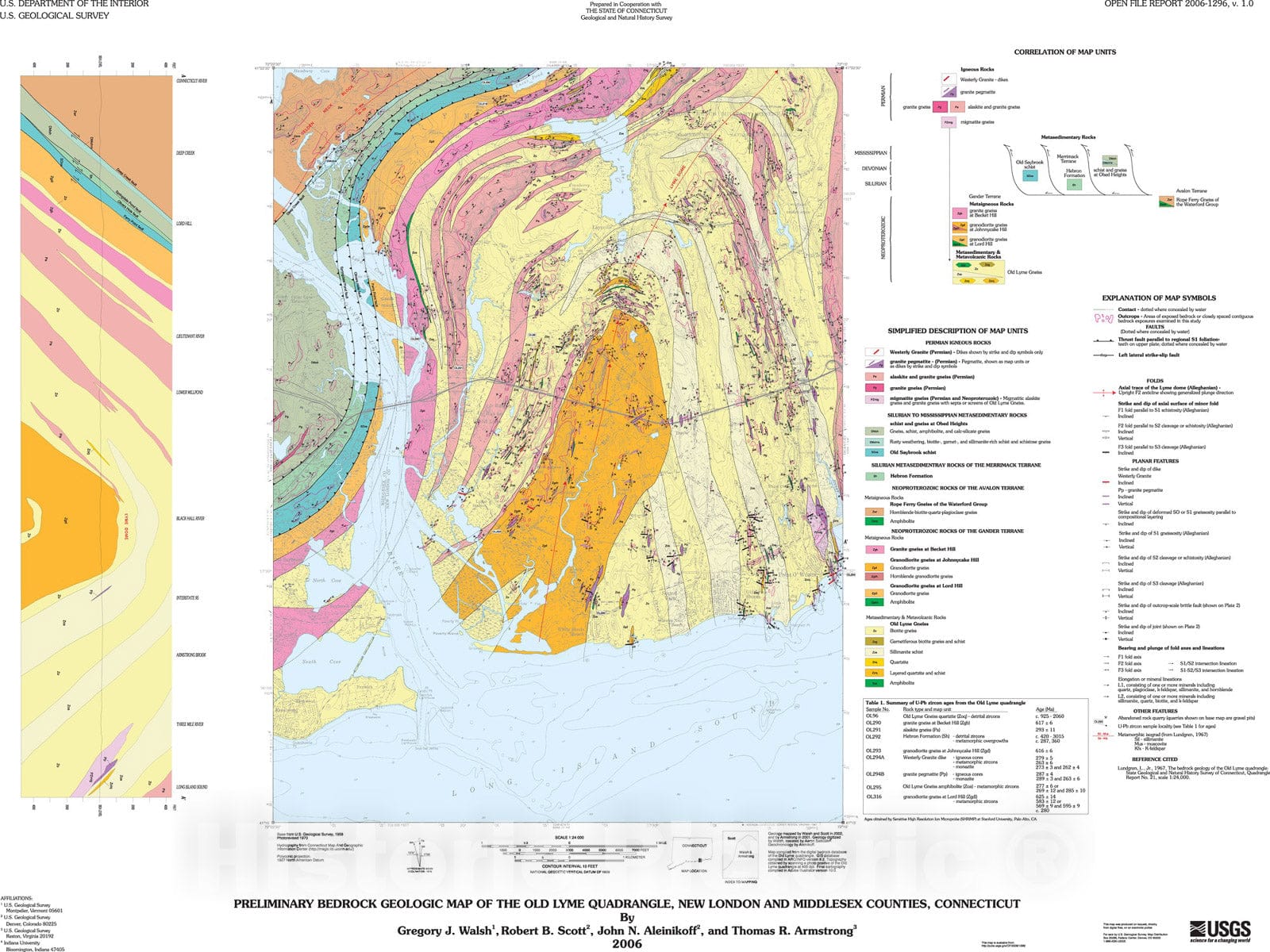 Map : Preliminary bedrock geologic map of the Old Lyme quadrangle, New London and Middlesex Counties, Connecticut [revised by Walsh, G.J, 2006 Cartography Wall Art :