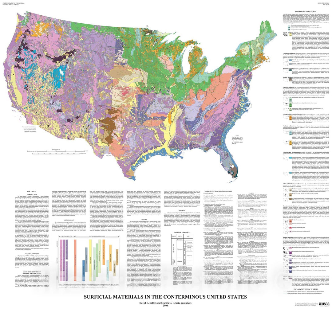 Map : Surficial materials in the conterminous United States, 2004 Cartography Wall Art :