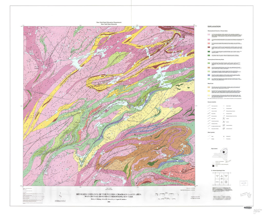 Map : Bedrock geology of the Fulton Chain-of-Lakes area: west-central Adirondack Mountains, New York, 2002 Cartography Wall Art :