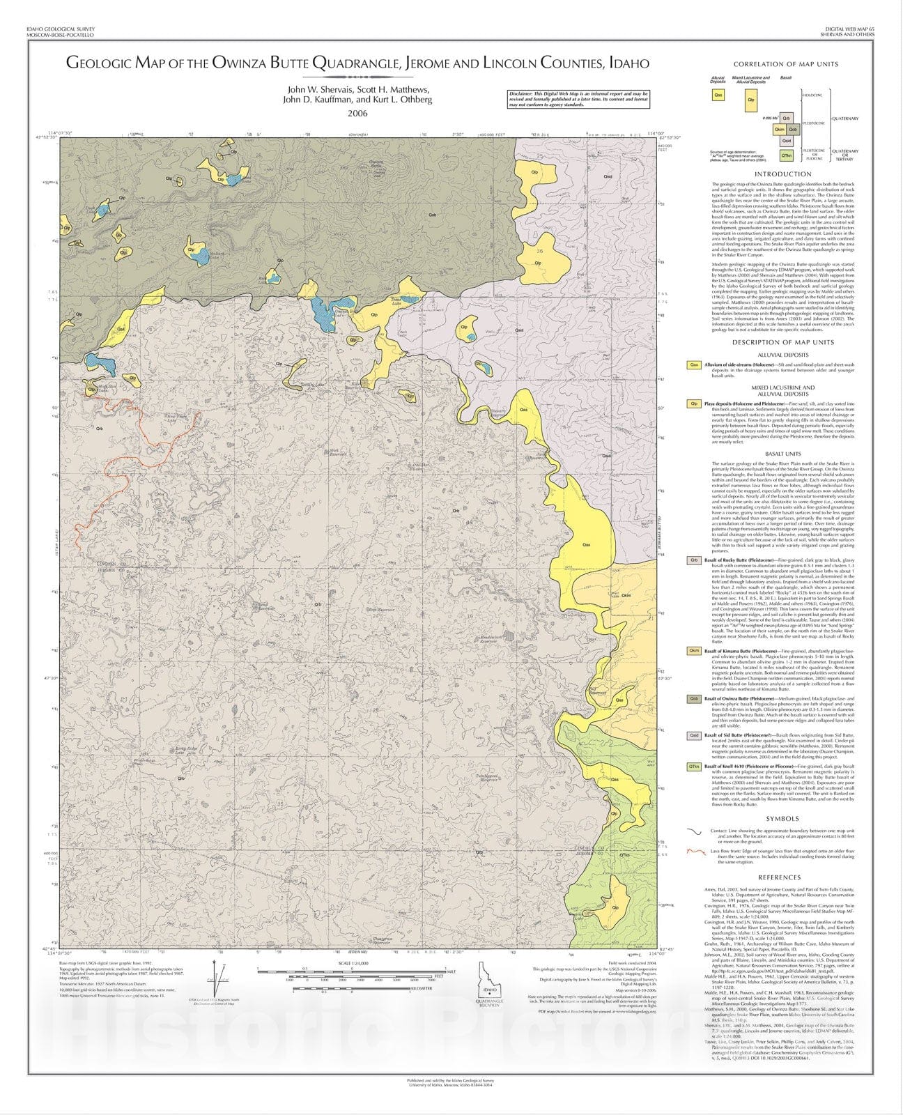 Map : Geologic Map of the Owinza Butte Quadrangle, Jerome and Lincoln Counties, Idaho, 2006 Cartography Wall Art :