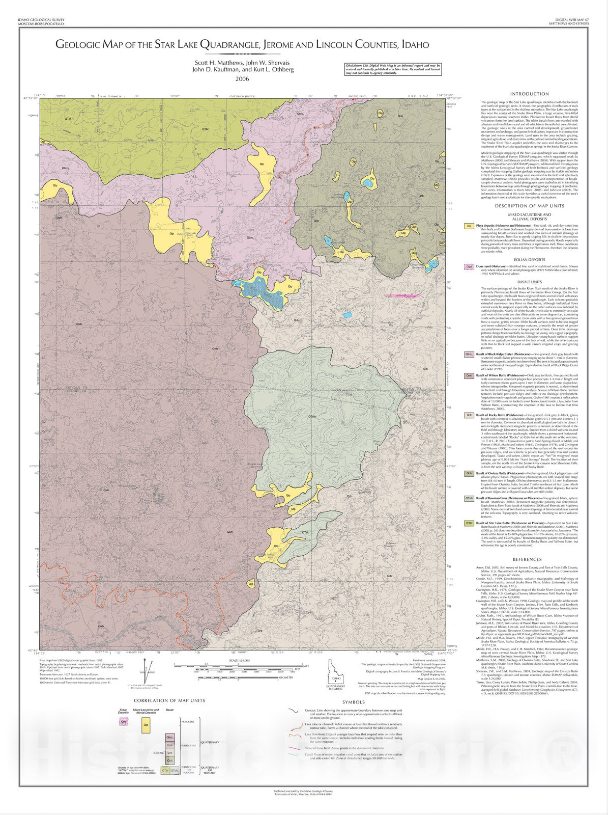 Map : Geologic Map of the Star Lake Quadrangle, Jerome and Lincoln Counties, Idaho, 2006 Cartography Wall Art :