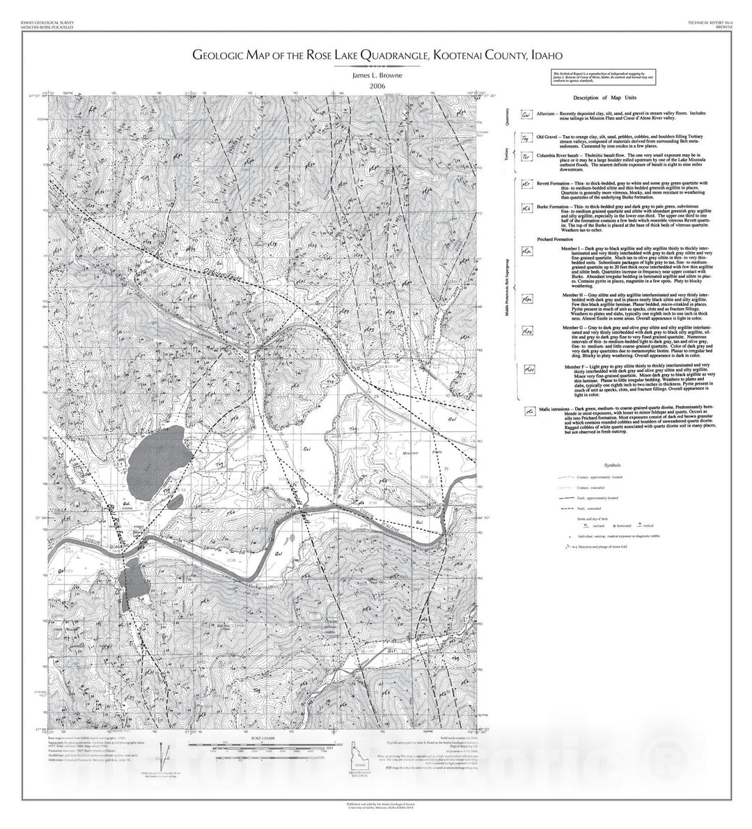 Map : Geologic Map of the Rose Lake Quadrangle, Kootenai County, Idaho, 2006 Cartography Wall Art :