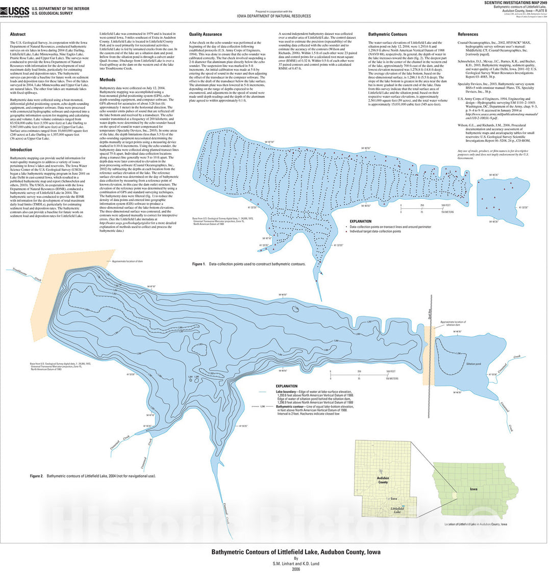 Map : Bathymetric contour maps of lakes surveyed in Iowa in 2004 [Littlefield Lake, Audubon County], 2007 Cartography Wall Art :