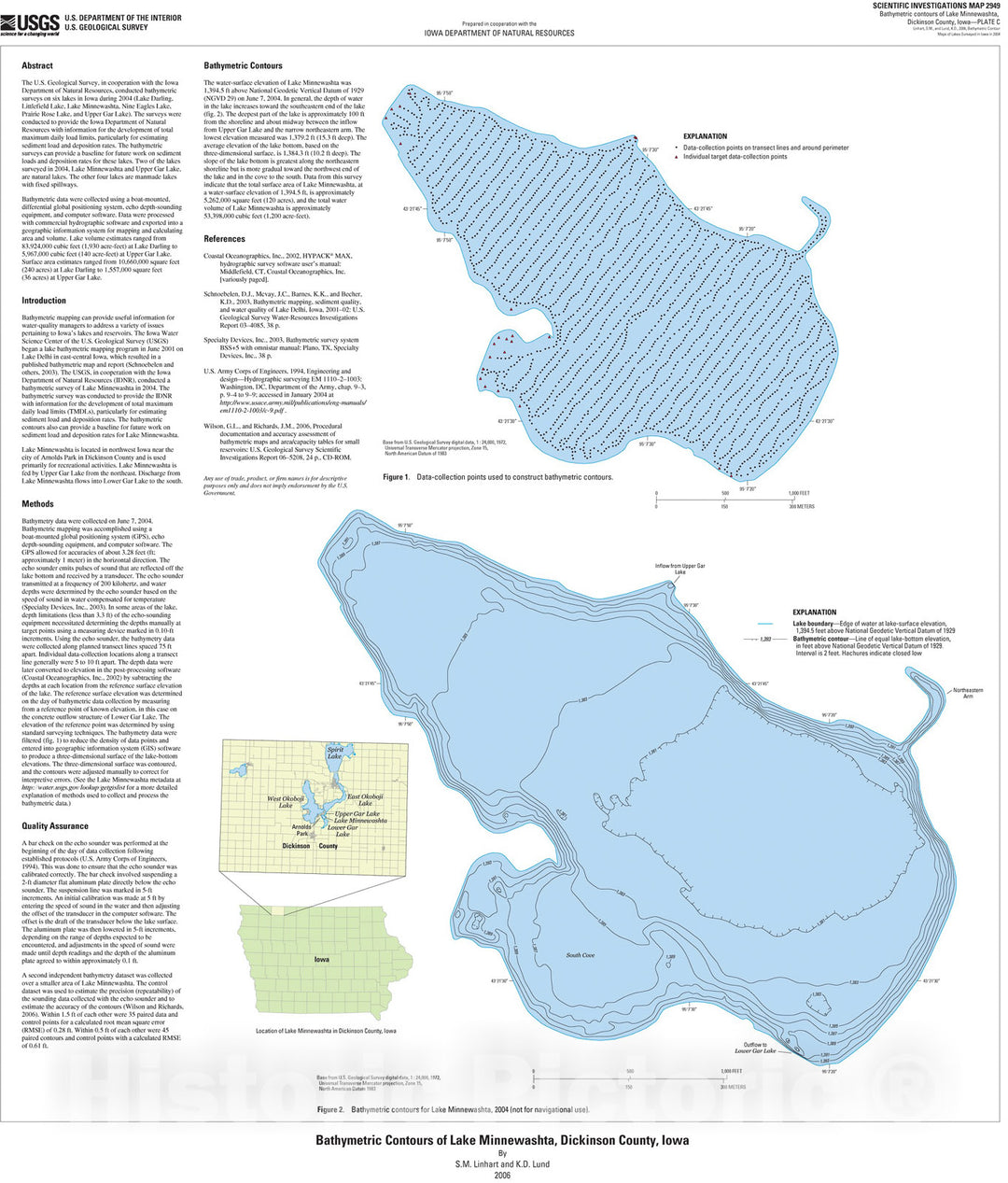 Map : Bathymetric contour maps of lakes surveyed in Iowa in 2004 [Lake Minnewashta, Dickinson County], 2007 Cartography Wall Art :