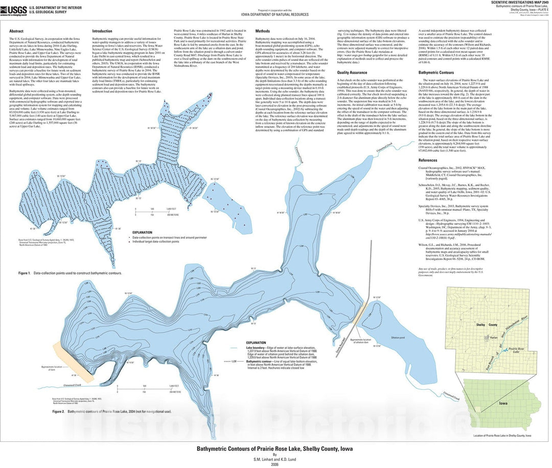 Map : Bathymetric contour maps of lakes surveyed in Iowa in 2004 [Prairie Rose Lake, Shelby County], 2007 Cartography Wall Art :