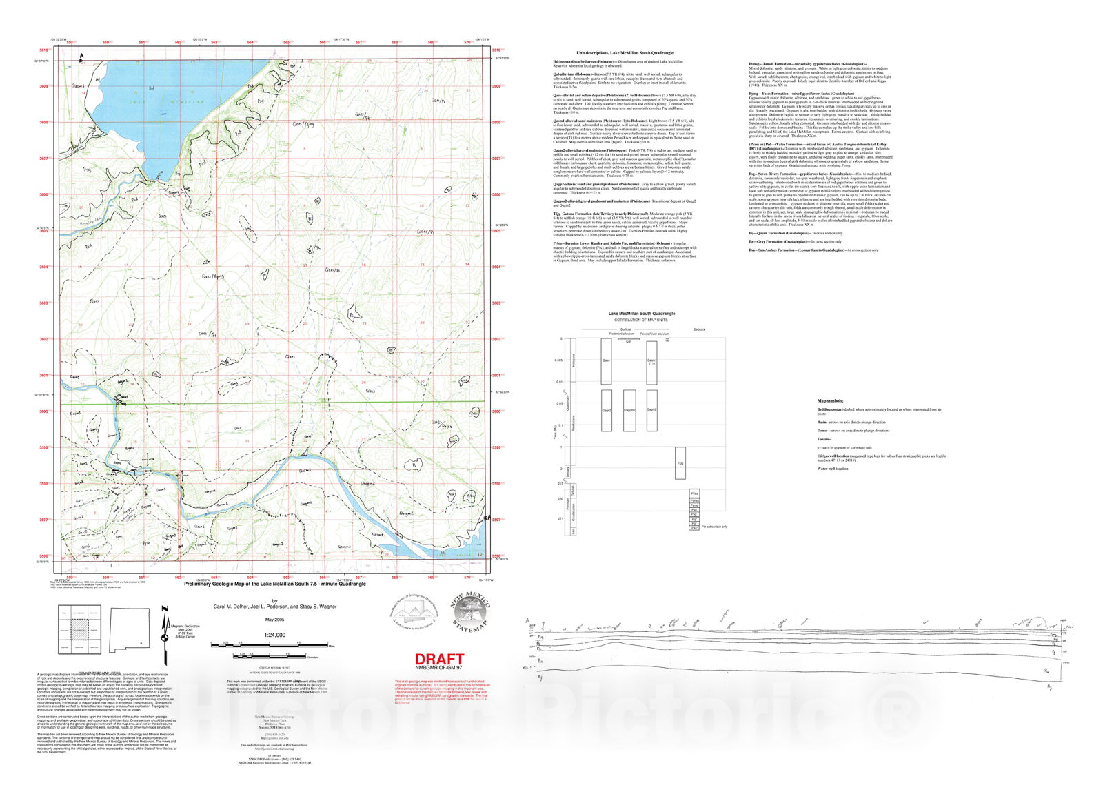 Map : Preliminary geologic map of the Lake McMillan South 7.5 minute quadrangle, Eddy County, New Mexico, 2005 Cartography Wall Art :