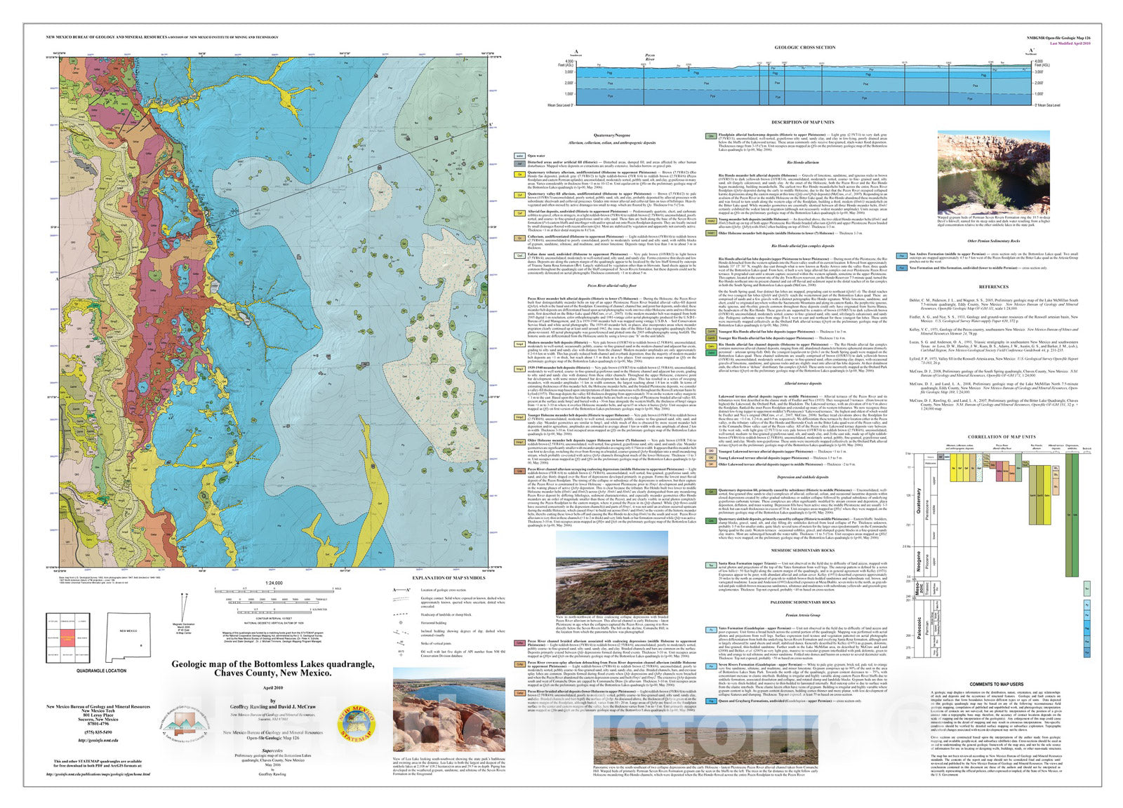 Map : Preliminary geologic map of the Bottomless Lakes quadrangle, Chaves County, New Mexico, 2006 Cartography Wall Art :