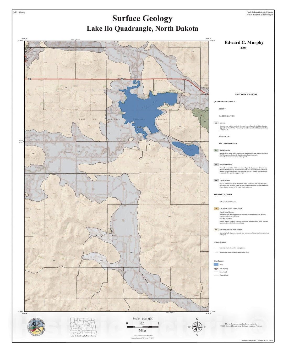 Map : Surface geology, Lake Ilo quadrangle, North Dakota, 2004 Cartography Wall Art :