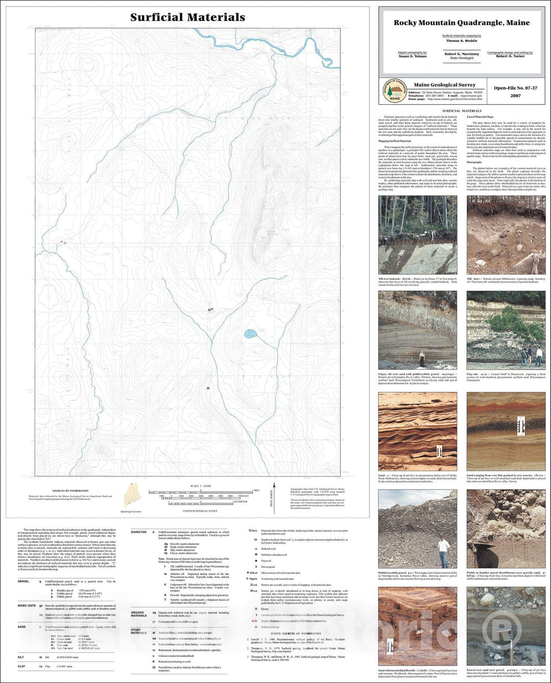 Map : Surficial materials of the Rocky Mountain quadrangle, Maine, 2007 Cartography Wall Art :