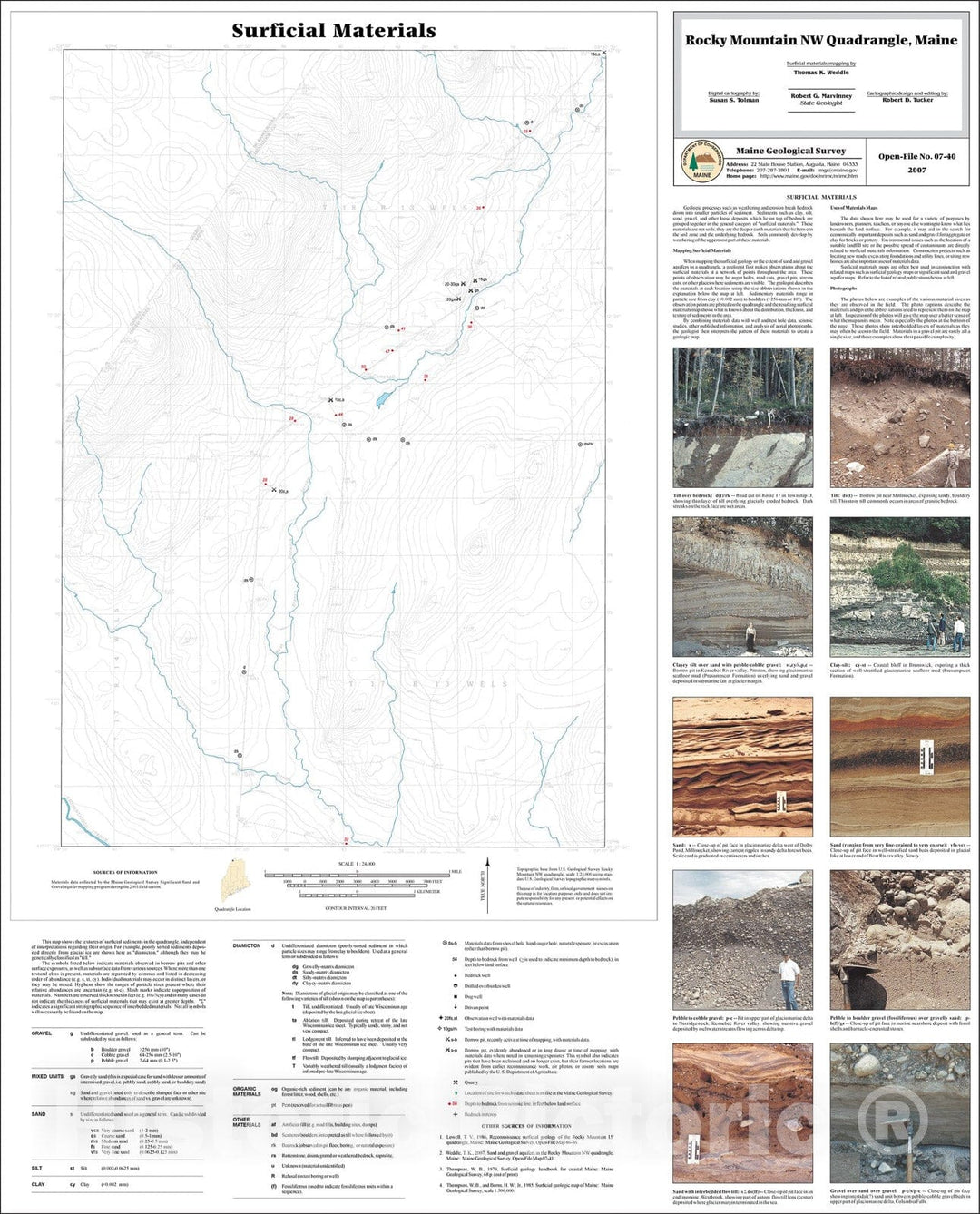 Map : Surficial materials of the Rocky Mountain NW quadrangle, Maine, 2007 Cartography Wall Art :