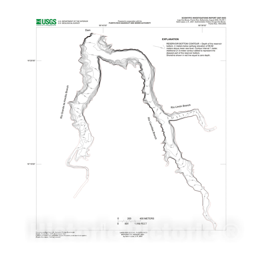 Map : Sedimentation history of Lago Dos Bocas, Puerto Rico, 1942-2005, 2007 Cartography Wall Art :