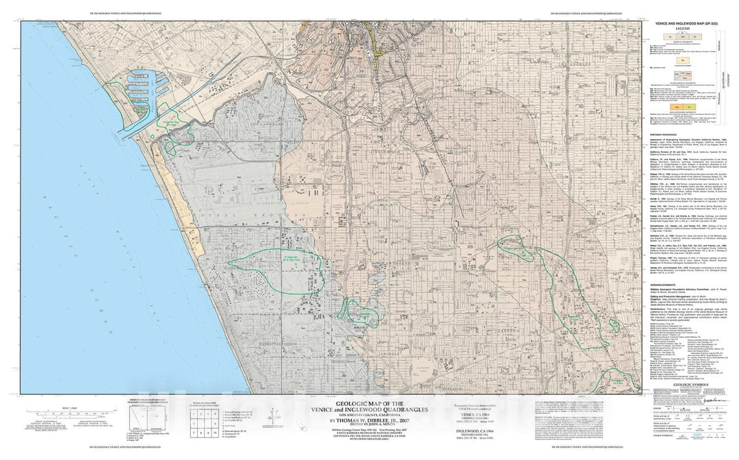 Map : Geologic map of the Venice and Inglewood quadrangles, Los Angeles County, California, 2007 Cartography Wall Art :