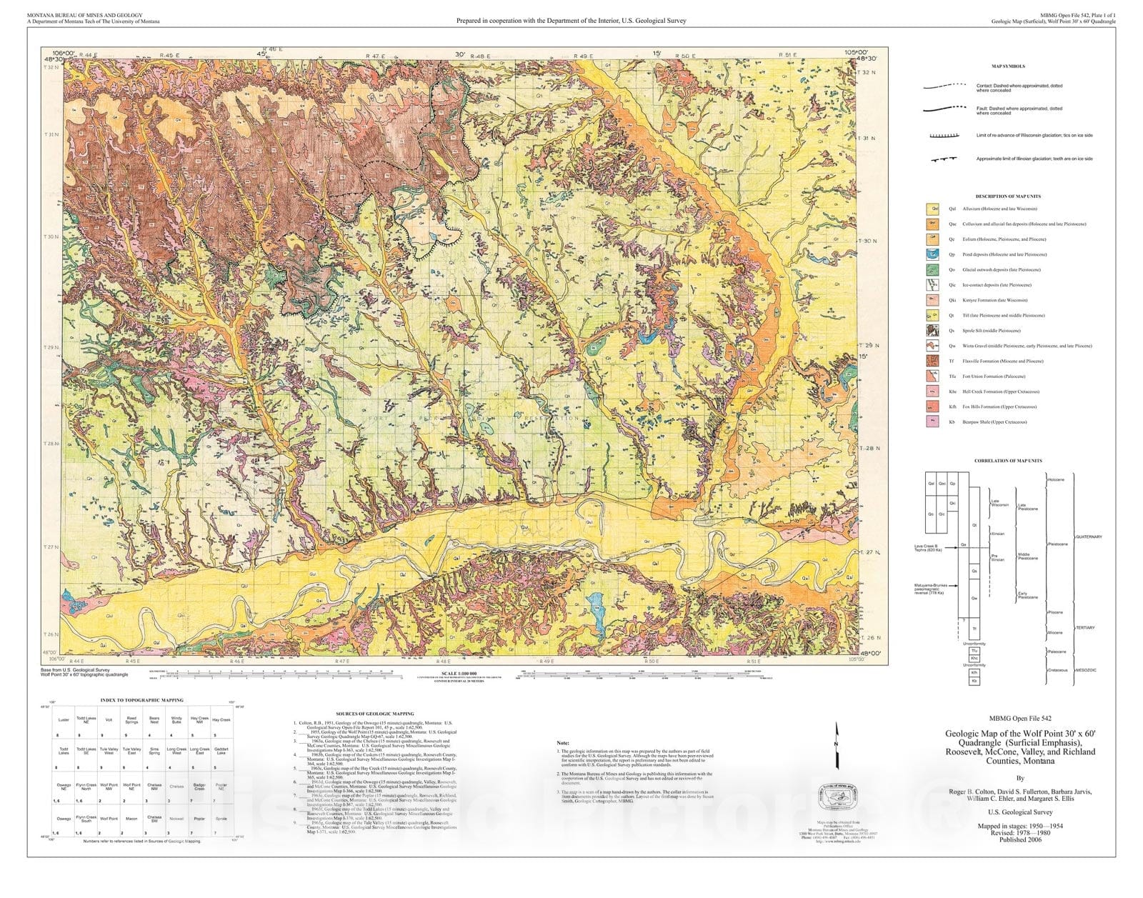 Map : Geologic map of the Wolf Point 30' x 60' quadrangle (surficial emphasis), Roosevelt, McCone, Valley, and Richland counties, Montana (USGS field study), 2006 Cartography Wall Art :