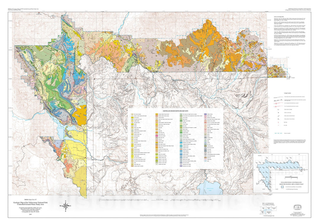 Map : Geologic map of the Yellowstone National Park controlled ground-water study area, 2007 Cartography Wall Art :