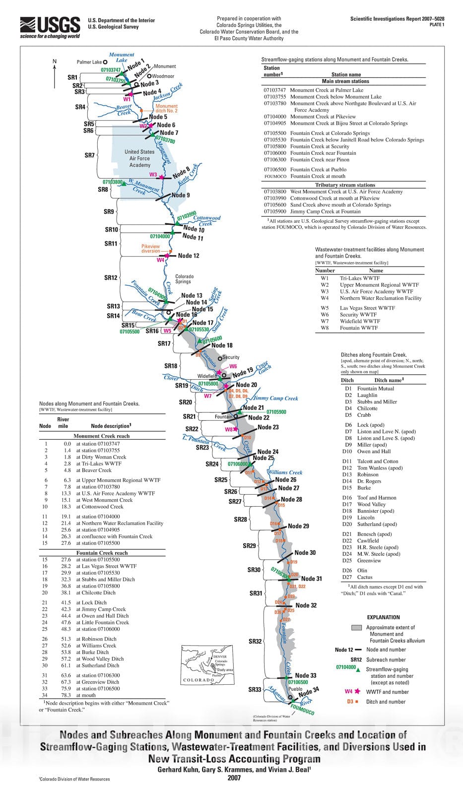 Map : Description and user manual for a web-based interface to a transit-loss accounting program for Monument and Fountain Creeks,, 2007 Cartography Wall Art :