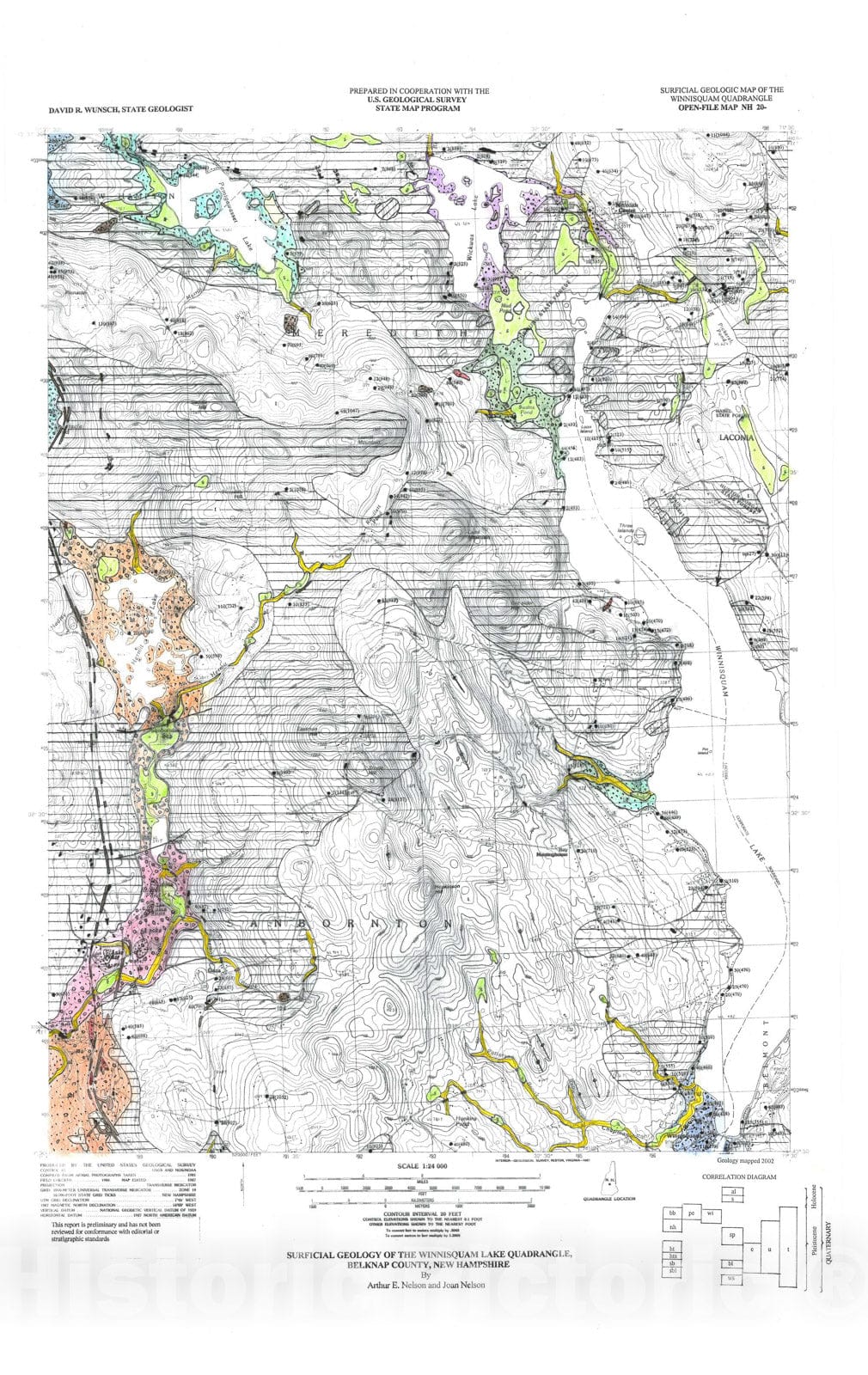 Map : Surficial geologic map of the Winnisquam Lake quadrangle, Belknap County, New Hampshire, 2002 Cartography Wall Art :