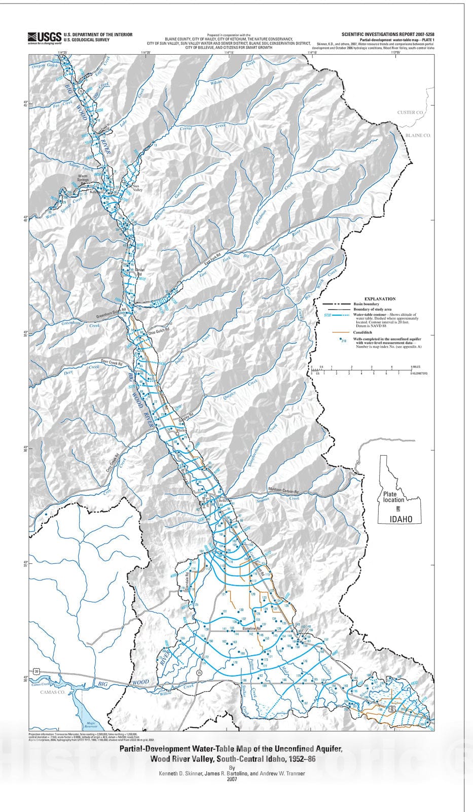 Map : Water-resources trends and comparisons between partial-development and October 2006 hydrologic conditions, Wood River Valley, south-central Idaho, 2007 Cartography Wall Art :