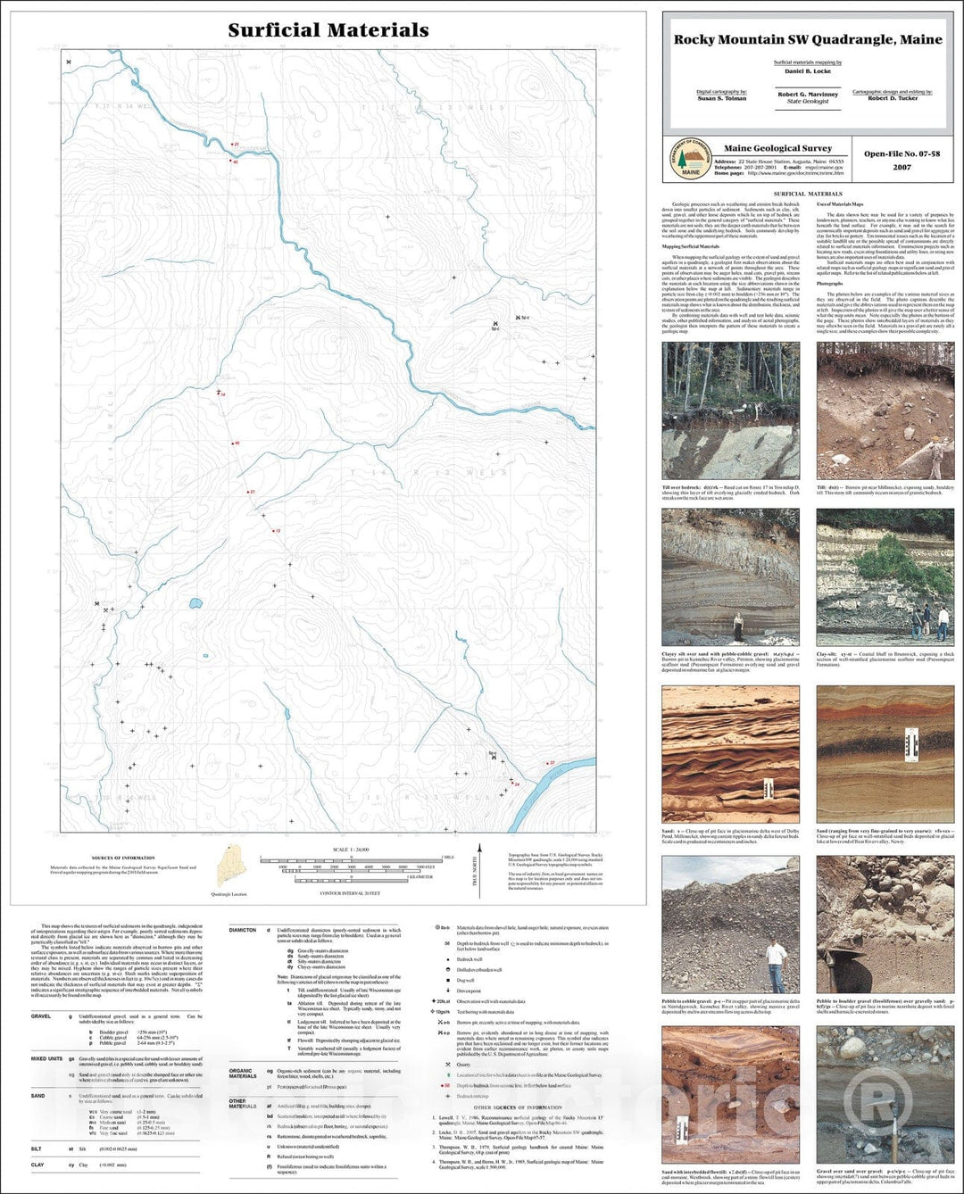 Map : Surficial materials of the Rocky Mountain SW quadrangle, Maine, 2007 Cartography Wall Art :