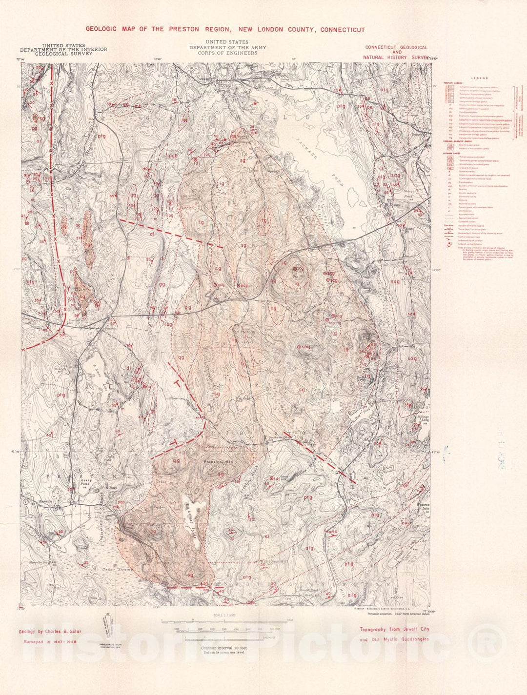 Map : The Preston gabbro and the associated metamorphic gneisses, New London County, Connecticut, 1948 Cartography Wall Art :