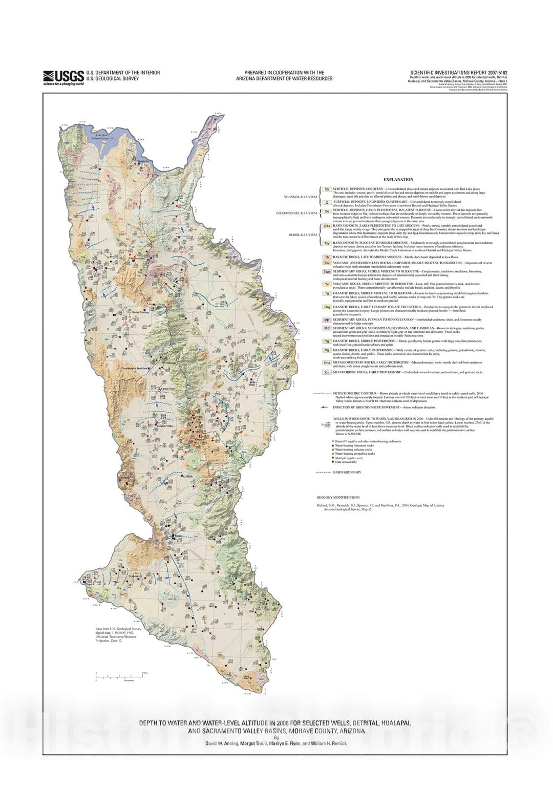 Map : Ground-water occurrence and movement, 2006, and water-level changes in the Detrital, Hualapai, and Sacramento Valley Basins, Mohave County, Arizona, 2008 Cartography Wall Art :