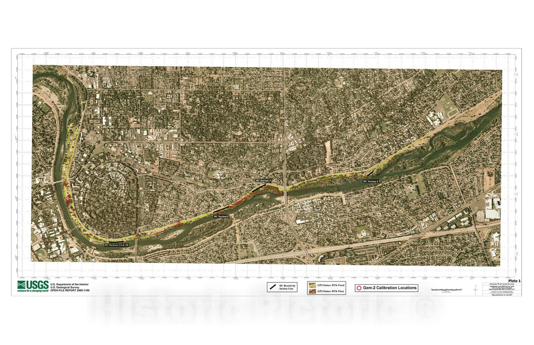 Map : Geophysical characterization of the American River levees, Sacramento, California, with electromagnetics, capacitively coupled res, 2008 Cartography Wall Art :