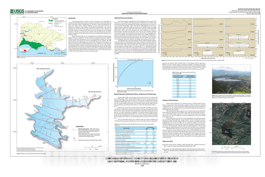 Map : Comparison of storage capacity and sedimentation trends of Lago Guayabal, Puerto-Rico -- December 2001 and October 2006, 2008 Cartography Wall Art :