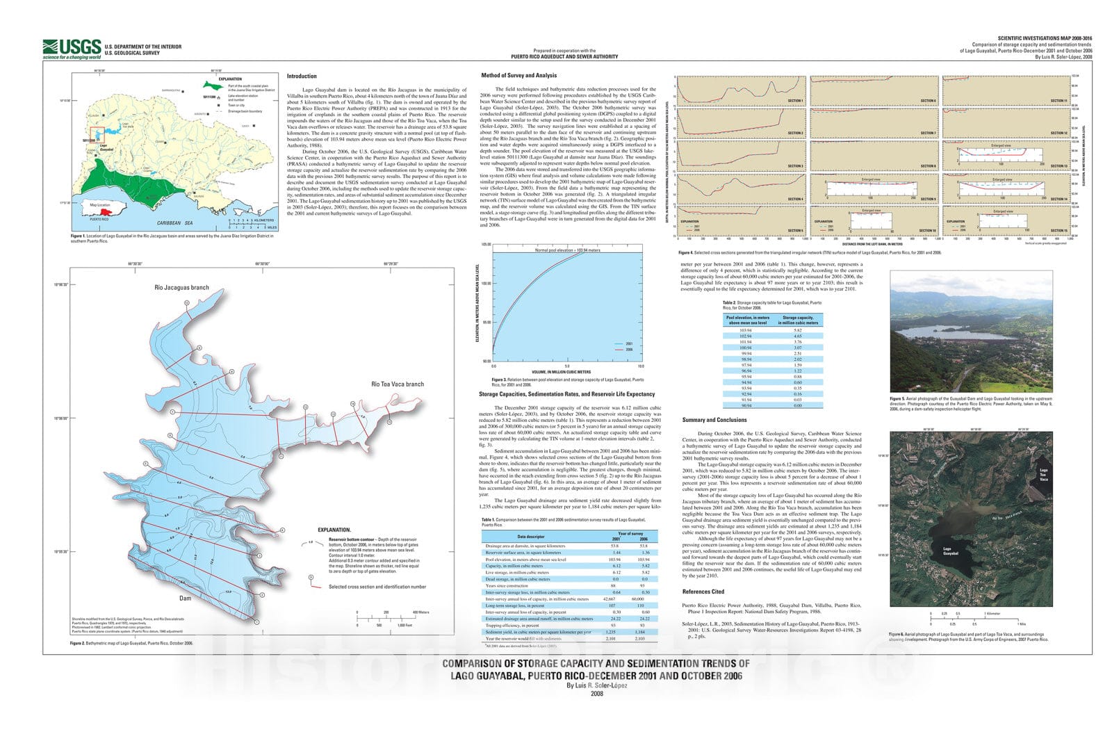 Map : Comparison of storage capacity and sedimentation trends of Lago Guayabal, Puerto-Rico -- December 2001 and October 2006, 2008 Cartography Wall Art :