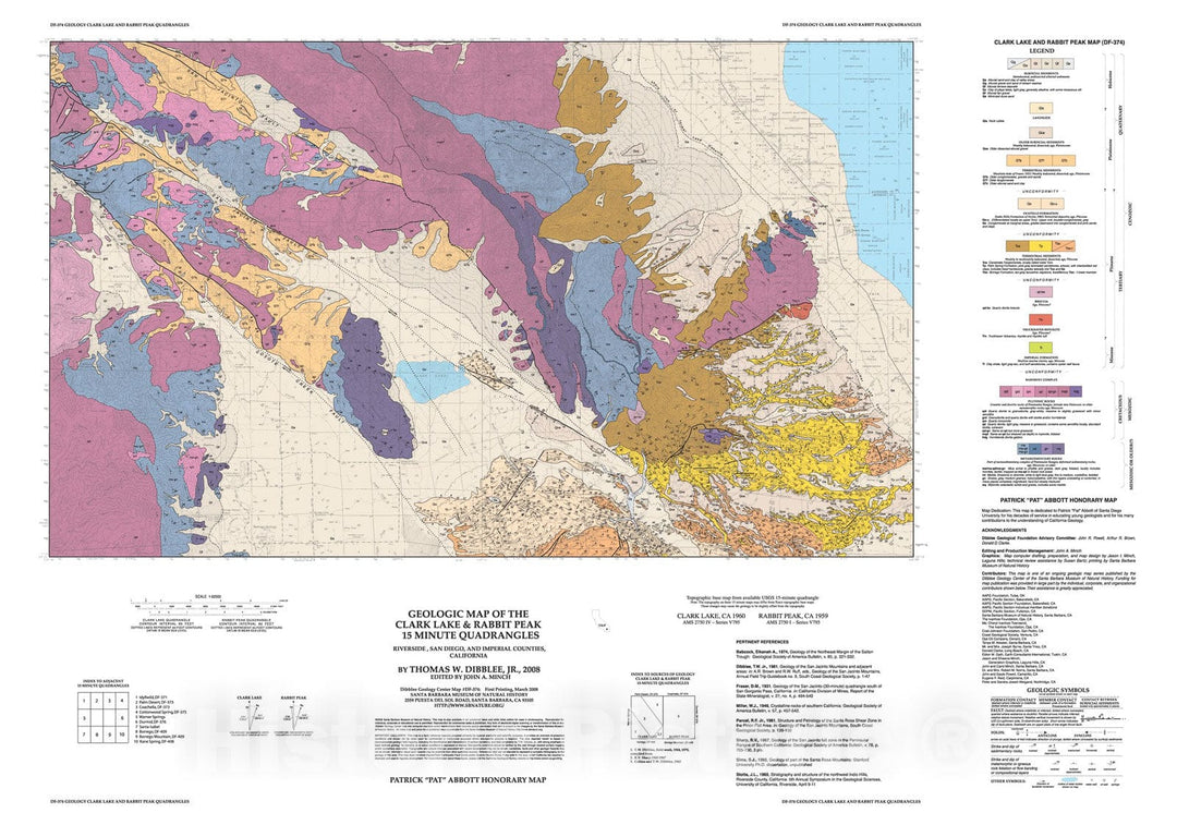 Map : Geologic map of the Clark Lake & Rabbit Peak fifteen minute quadrangles, Riverside, San Diego, and Imperial Counties, California, 2008 Cartography Wall Art :