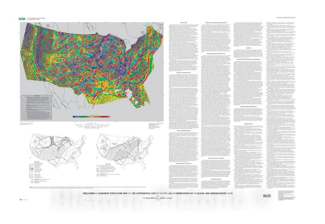 Map : Precambrian basement structure map of the continental United States -- an interpretation of geologic and aeromagnetic data, 2008 Cartography Wall Art :