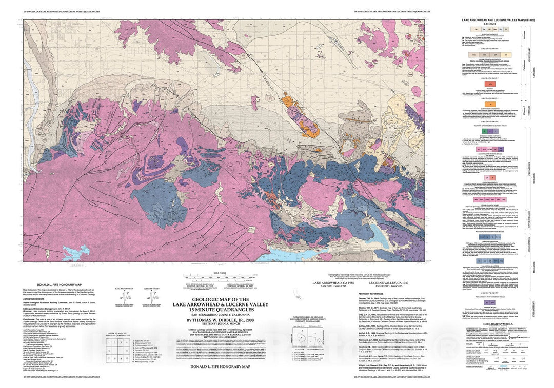 Map : Geologic map of the Lake Arrowhead & Lucerne Valley quadrangles, San Bernardino County, California, 2008 Cartography Wall Art :