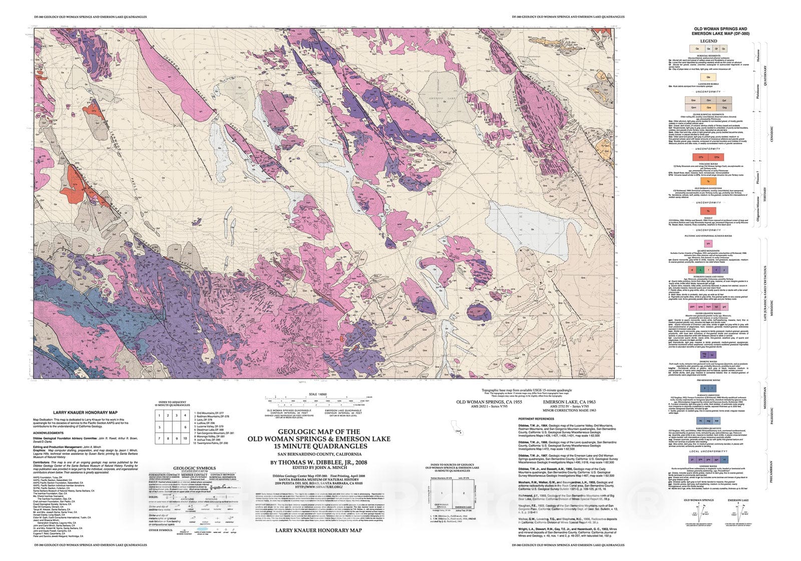 Map : Geologic map of the Old Woman Springs & Emerson Lake fifteen minute quadrangles, San Bernardino County, California, 2008 Cartography Wall Art :